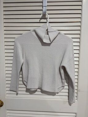 Cropped Ribbed Turtleneck Sweater - Cream